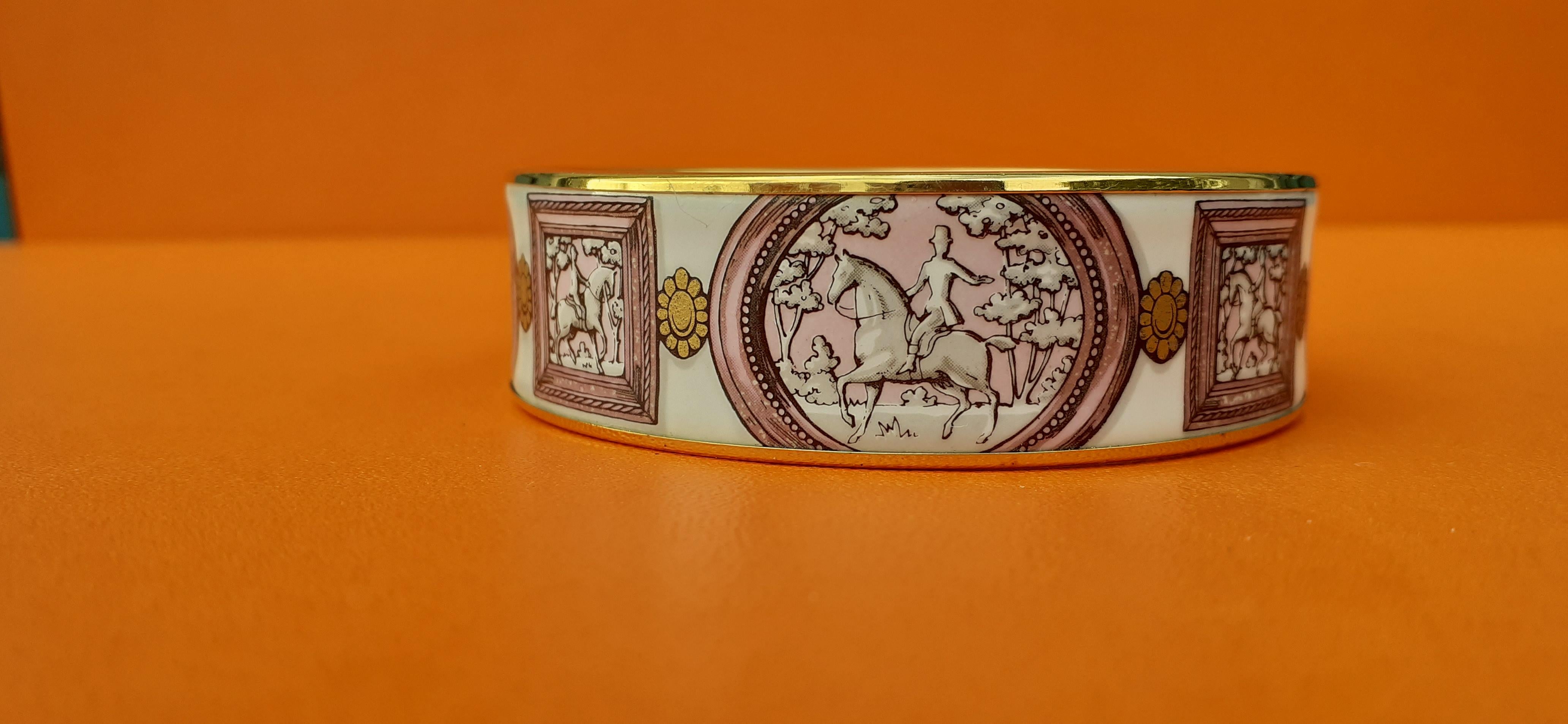 Hermès Vintage Enamel Bracelet Wedgwood Pink Gold Hdw Size GM 70 RARE  4