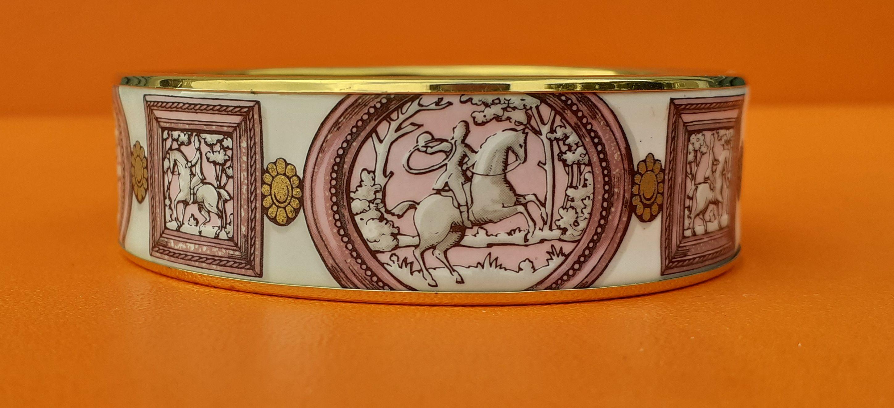 Hermès Vintage Enamel Bracelet Wedgwood Pink Gold Hdw Size GM 70 RARE  5
