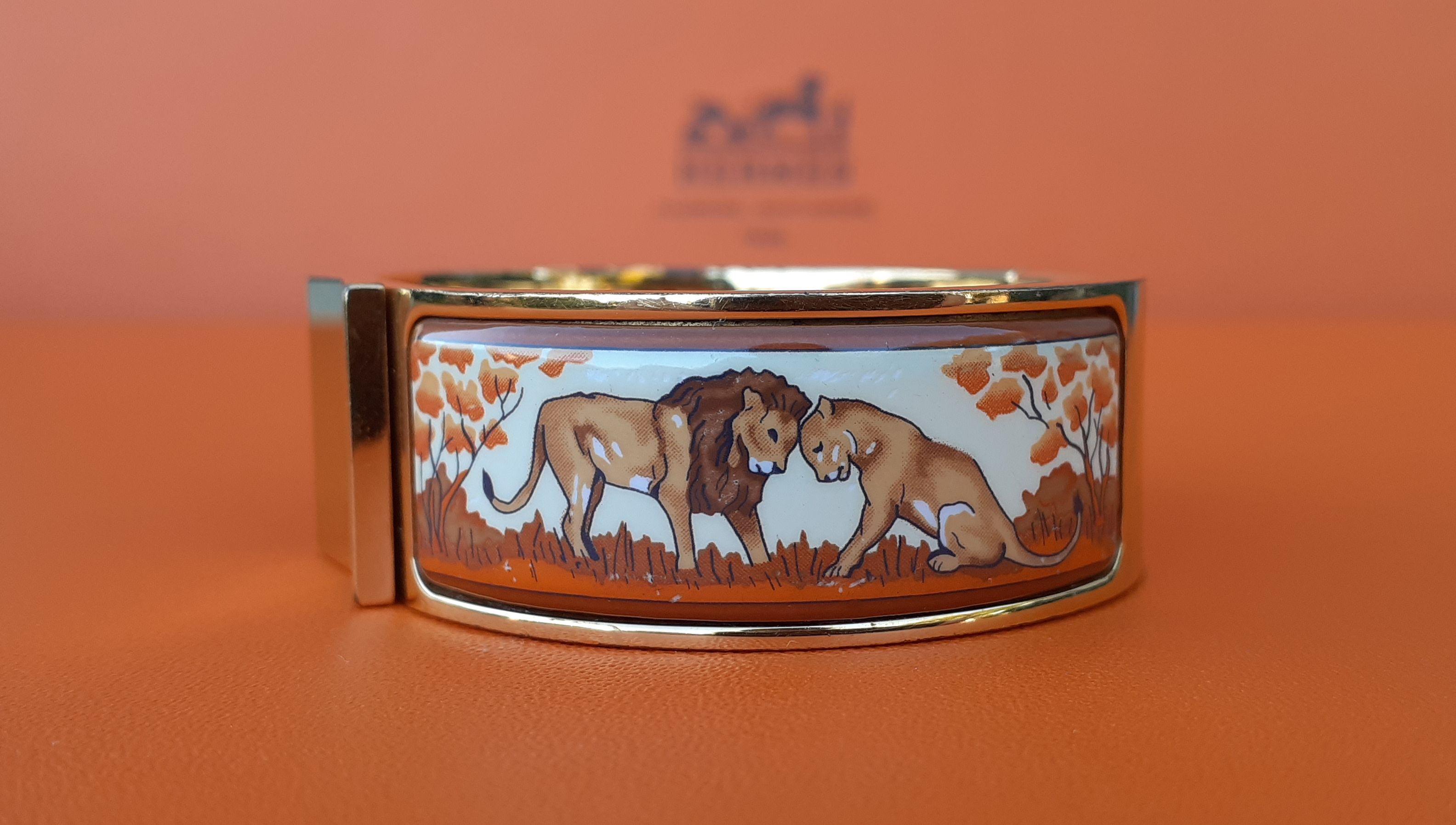 Hermès Vintage Enamel Clic Clac Bracelet Lions and Lionesses Gold Hdw Size GM 2