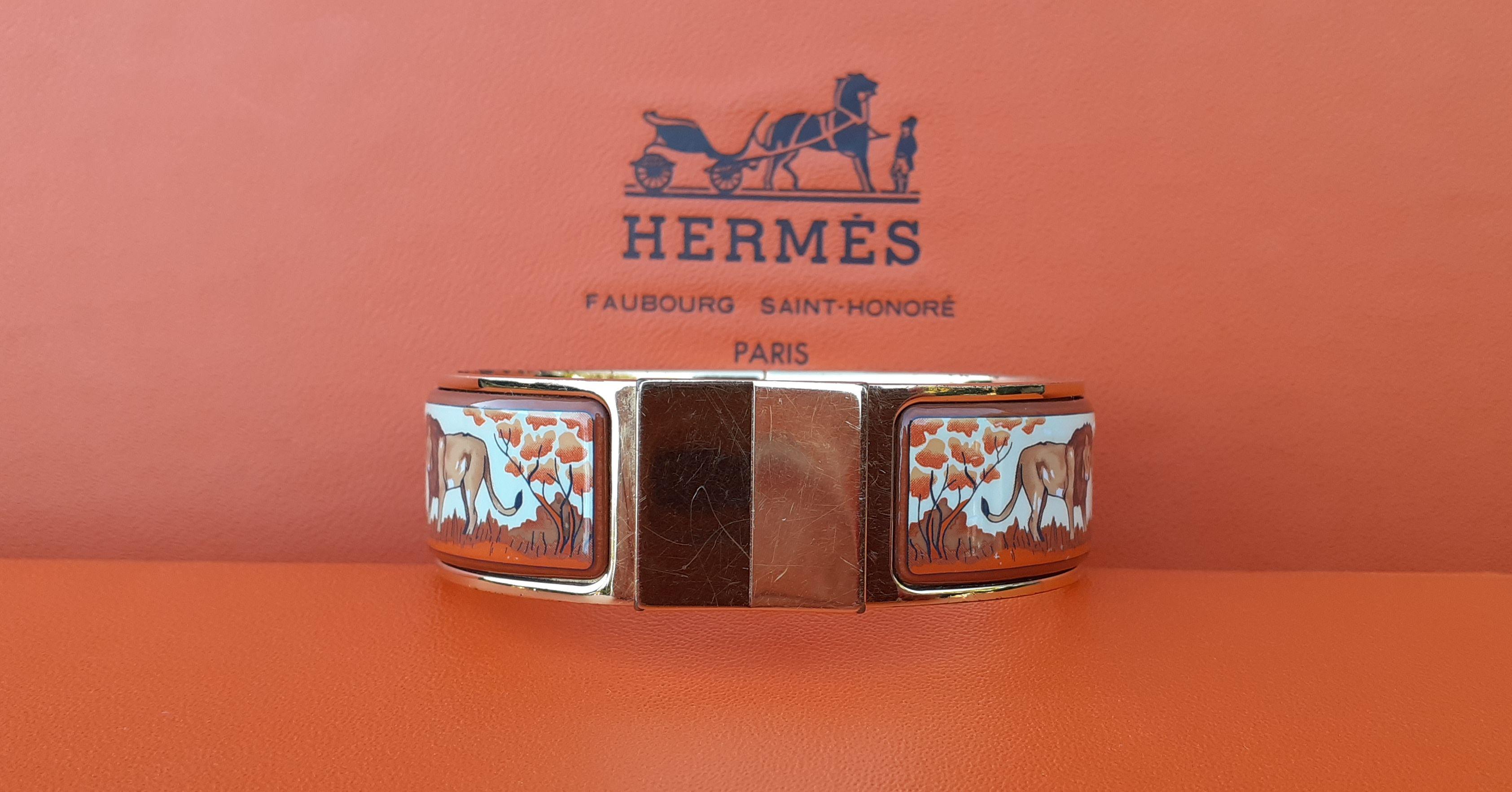 Hermès Vintage Enamel Clic Clac Bracelet Lions and Lionesses Gold Hdw Size GM 4