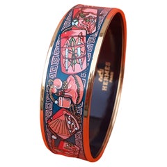 Hermès Vintage Enamel Printed Bracelet Kimonos et Inros Gold Plated Hdw Size 65