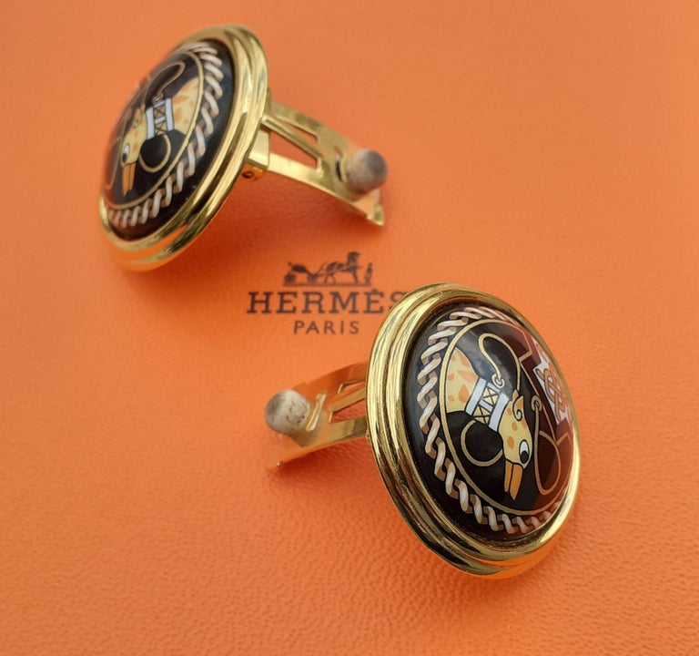 Hermes Vintage Enamel Printed Clip On Earrings Greyhound Dogs Levriers Ghw At 1stdibs