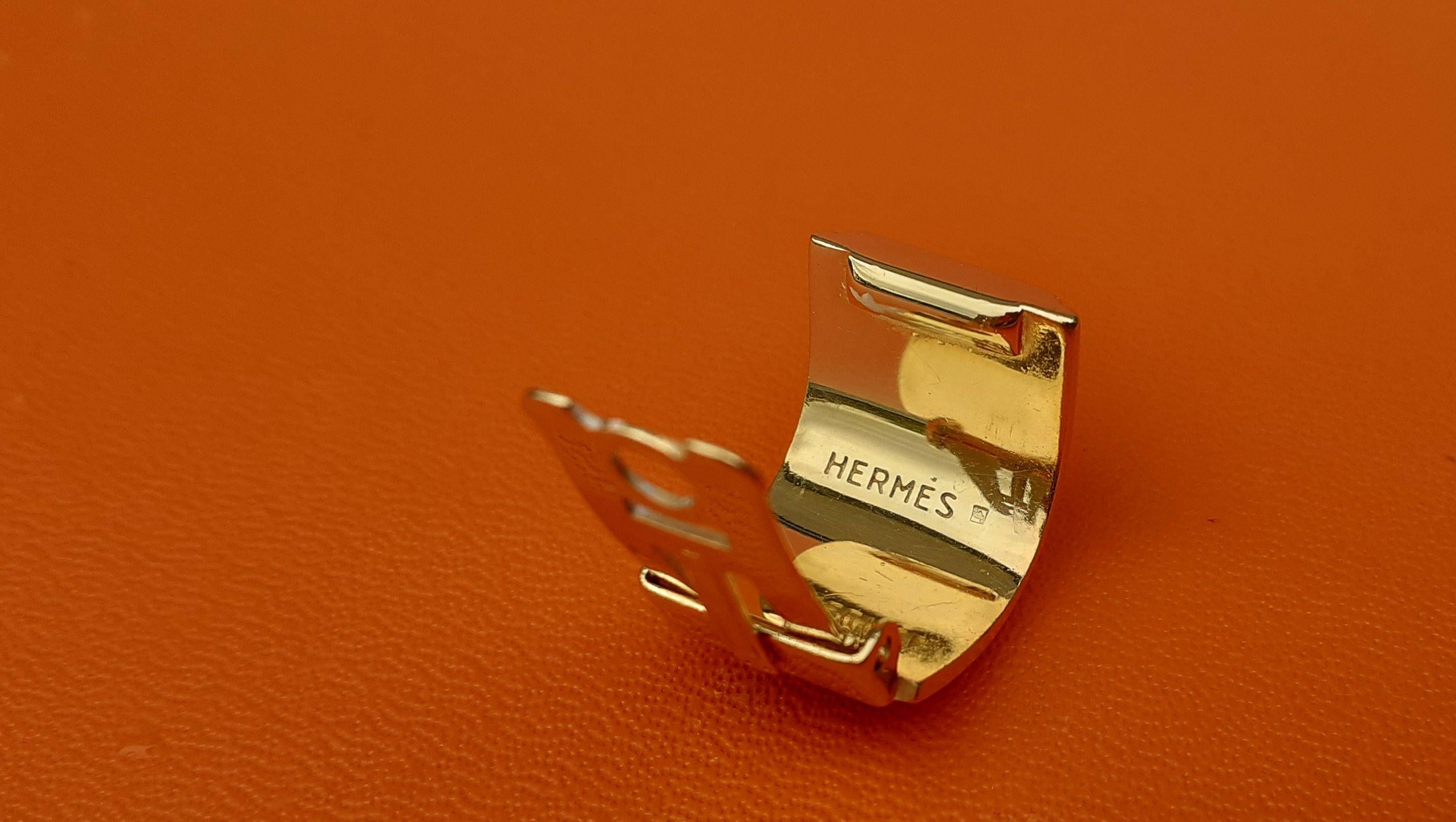 Hermès Vintage Boucles d'oreilles clips en émail imprimé pingouins doré Hdw RARE en vente 4