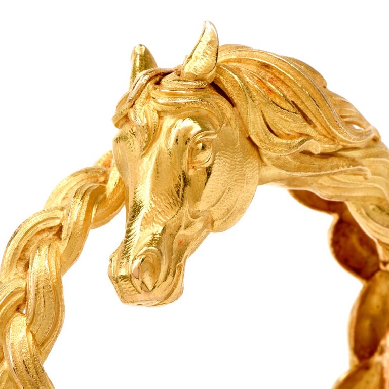 Hermes Vintage Equestrian Horse Head Cuff Bangle Bracelet For Sale at