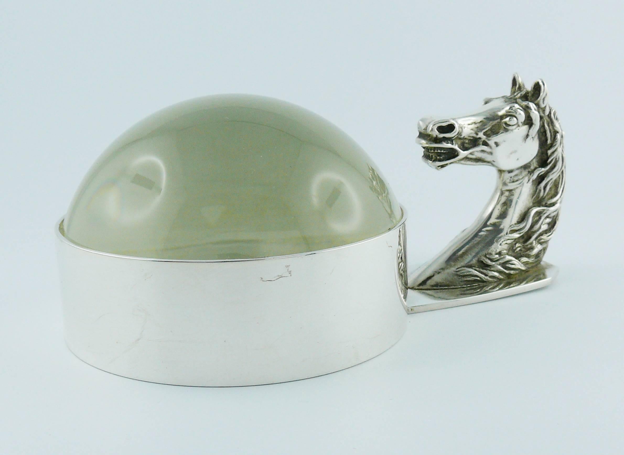 Women's or Men's Hermes Vintage Equestrian Silver Plated Desk Paperweight Magnifier