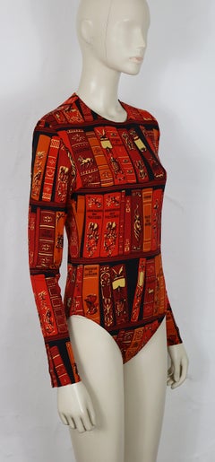 HERMES Vintage Ex-Libris Bibliothèque by Hugo Grygkar Silk Bodysuit Size L