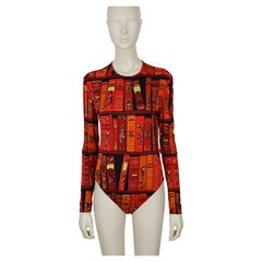 HERMES Vintage Ex-Libris Bibliothèque by Hugo Grygkar Silk Bodysuit Size L