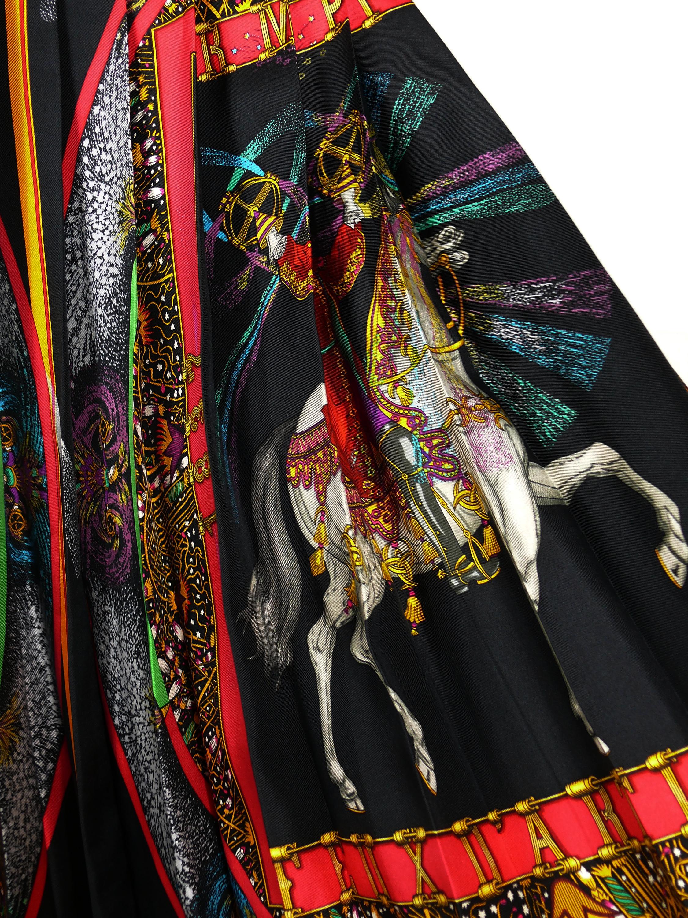Black Hermes Vintage Feux d'Artifice 150th Anniversary Pleated Silk Skirt For Sale