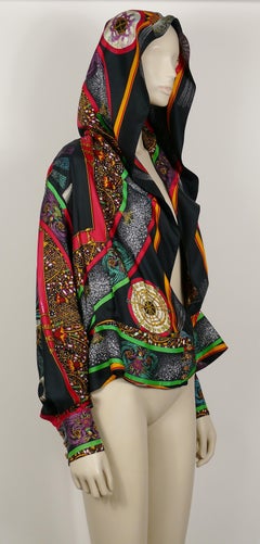 Hermes Vintage Feux d'Artifice 150th Anniversary Silk Hooded Blouse