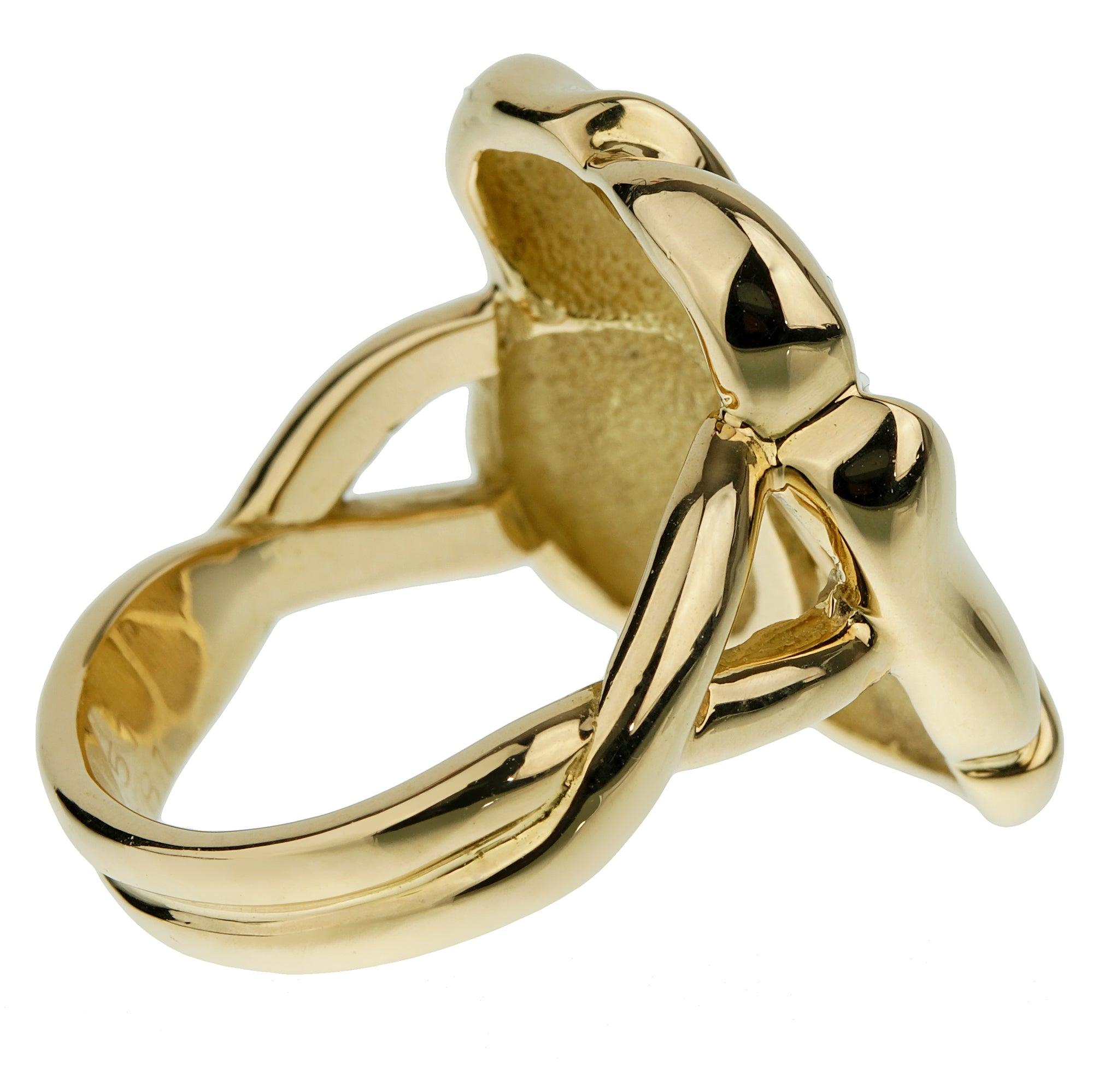 Taille ronde Hermes Bague Vintage Fleur Diamant Or Jaune 18k Sz 5 3/4 en vente
