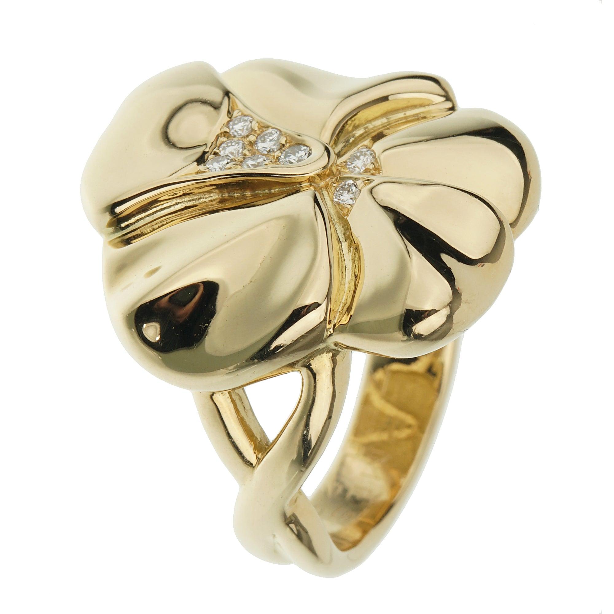 Hermes Bague Vintage Fleur Diamant Or Jaune 18k Sz 5 3/4 Excellent état - En vente à Feasterville, PA