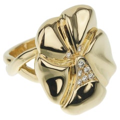Anello Hermes Vintage Flower Diamond in oro giallo 18k Sz 5 3/4