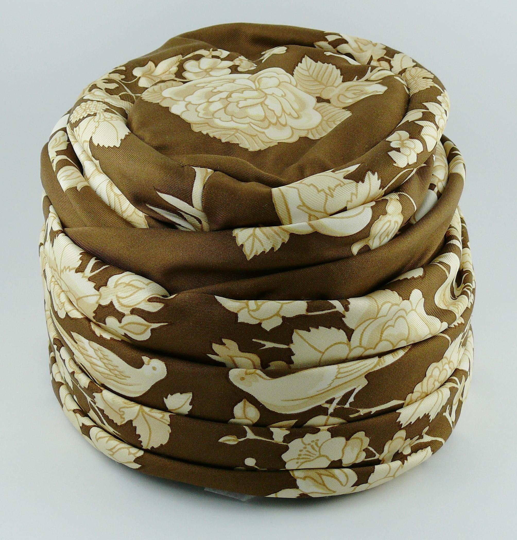 Hermes Vintage Flowers and Birds Silk Turban Hat 2