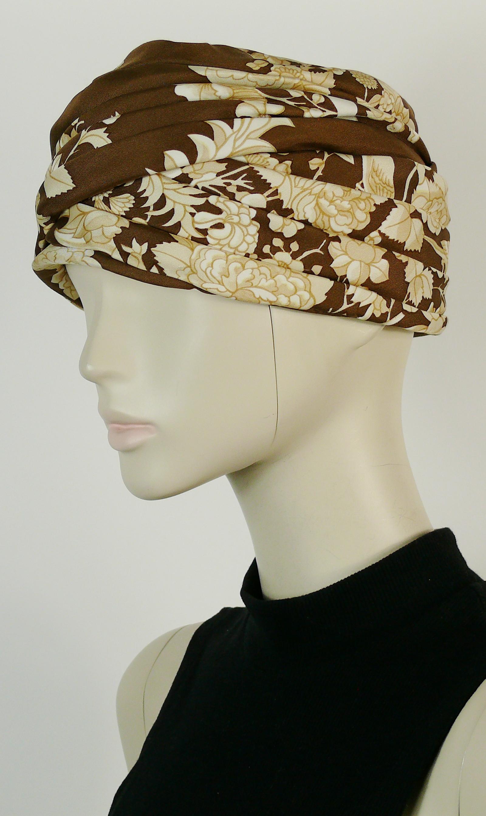 Hermes Vintage Flowers and Birds Silk Turban Hat In Good Condition In Nice, FR