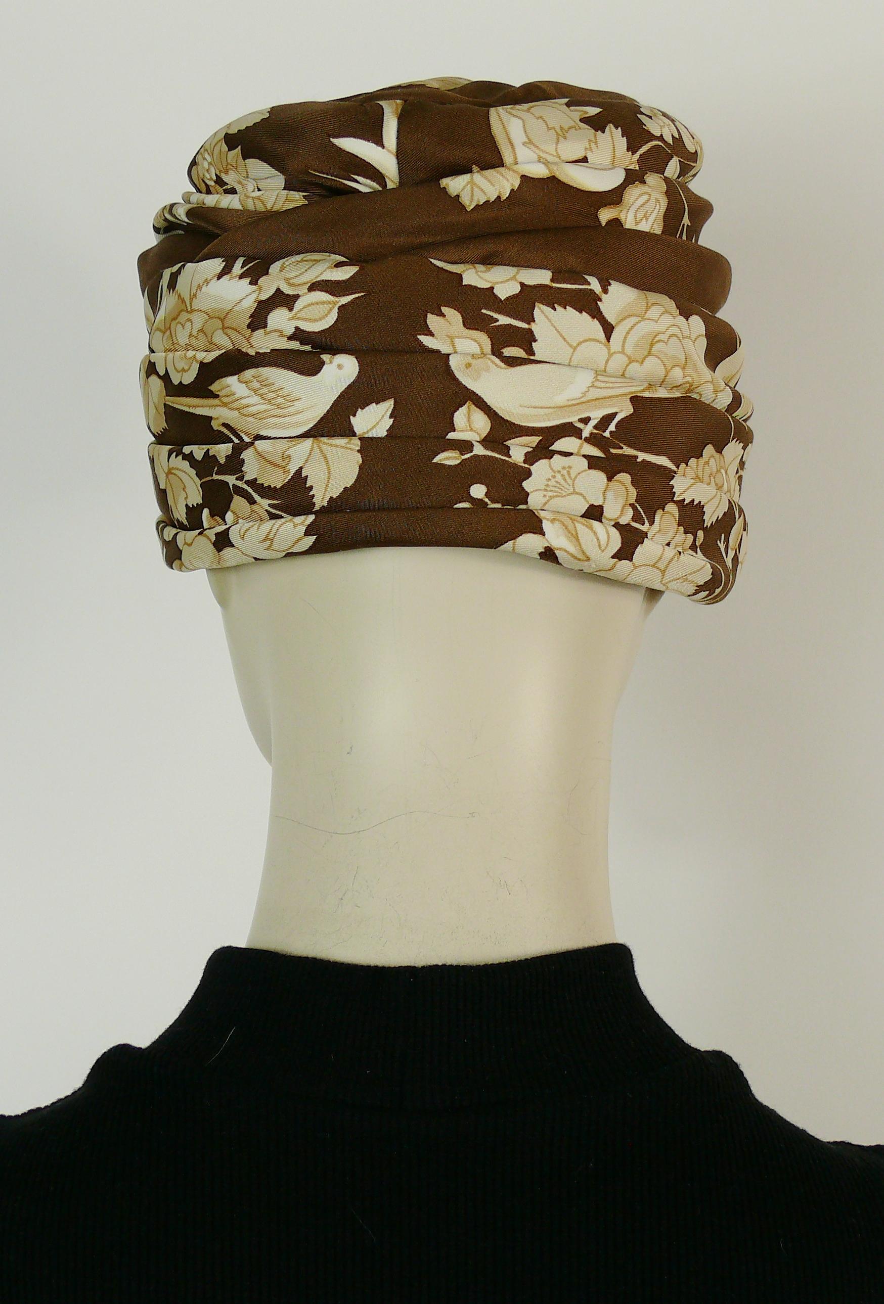 Hermes Vintage Flowers and Birds Silk Turban Hat 1