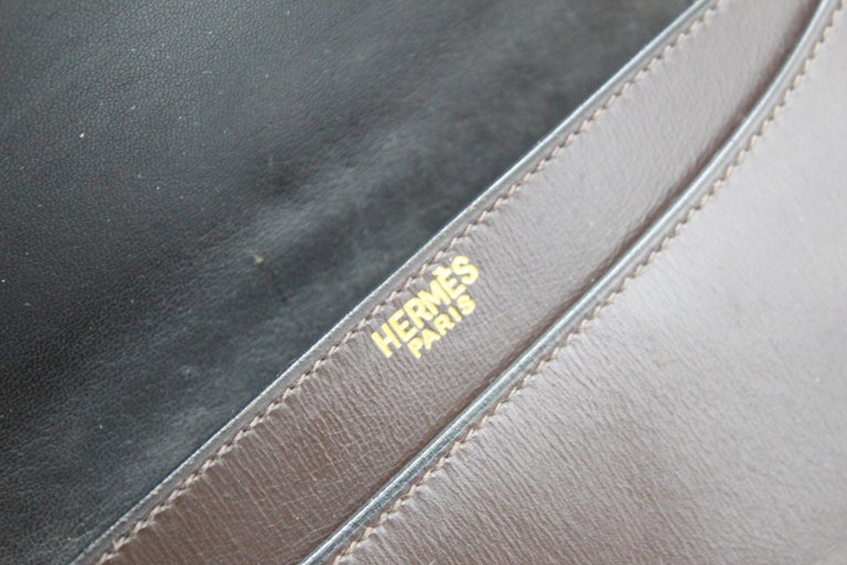 Gray Hermes Vintage  Fonsbelle Brown Box Leather Bag For Sale