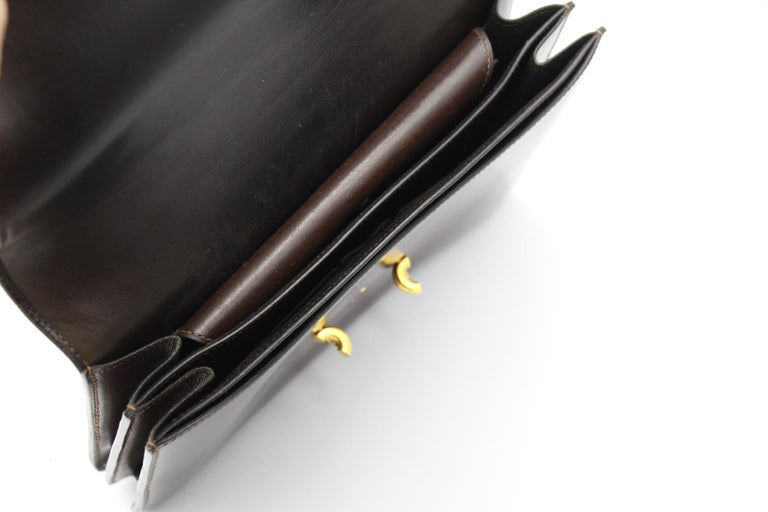 Hermes Vintage  Fonsbelle Brown Box Leather Bag In Good Condition For Sale In Paris, FR