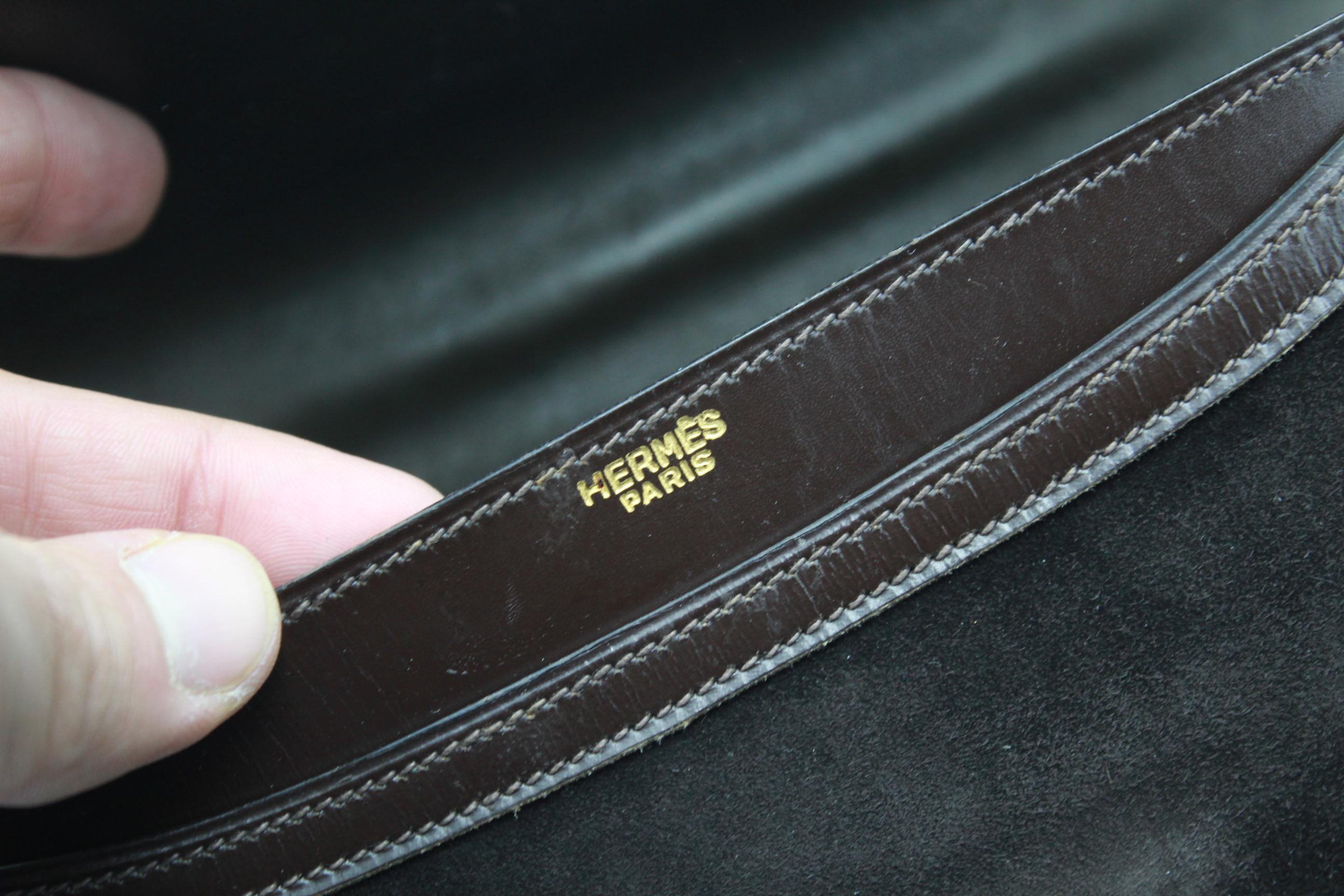Black Hermes Vintage  Fonsbelle Brown Box Leather and Suede Bag