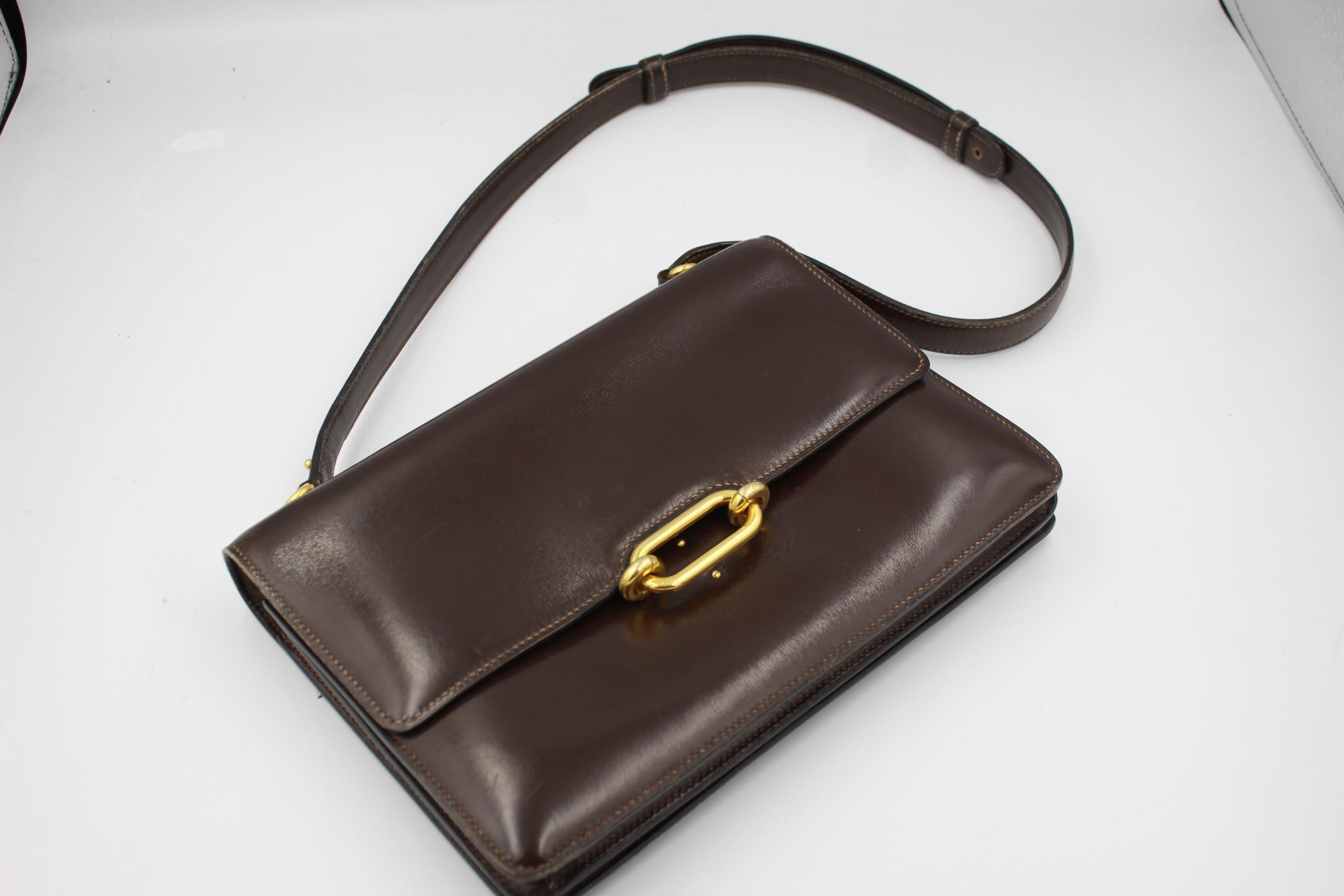 Gray Hermes Vintage  Fonsbelle Brown Box Leather Bag For Sale