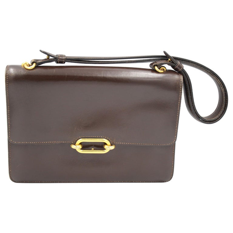Hermes Vintage  Fonsbelle Brown Box Leather Bag For Sale