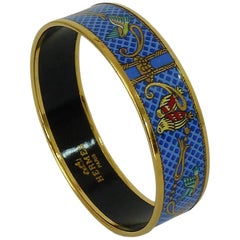 Hermes Vintage Gold Blue Enamel Metal Bracelet Hermes Vintage Gold Blue Enamel Metal Bracelet