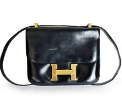 Hermes Vintage Gold Plated Box Leather Constance 22 Bag
