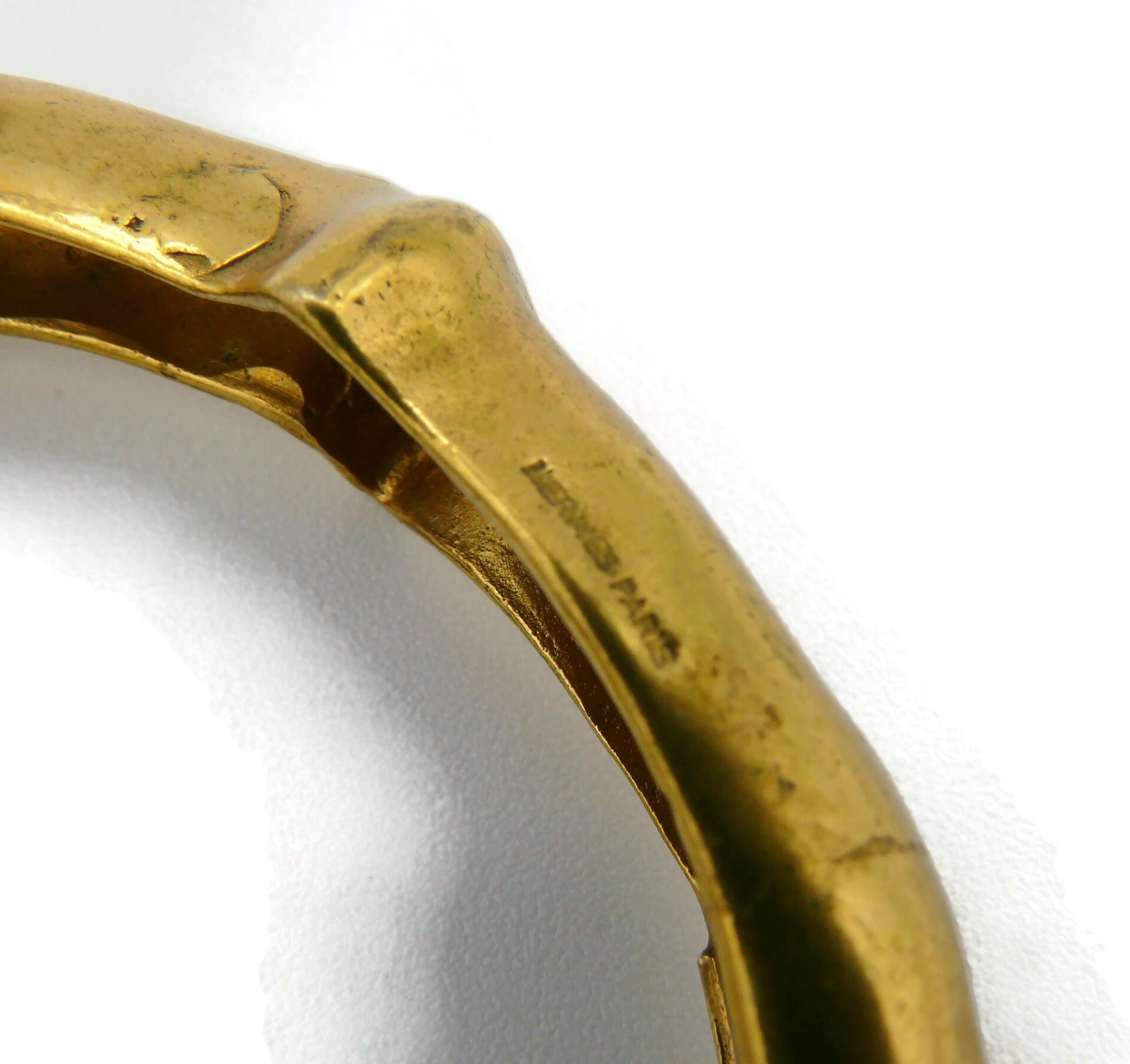 HERMES Vintage Gold Tone Bamboo Design Bangle Bracelet For Sale 4
