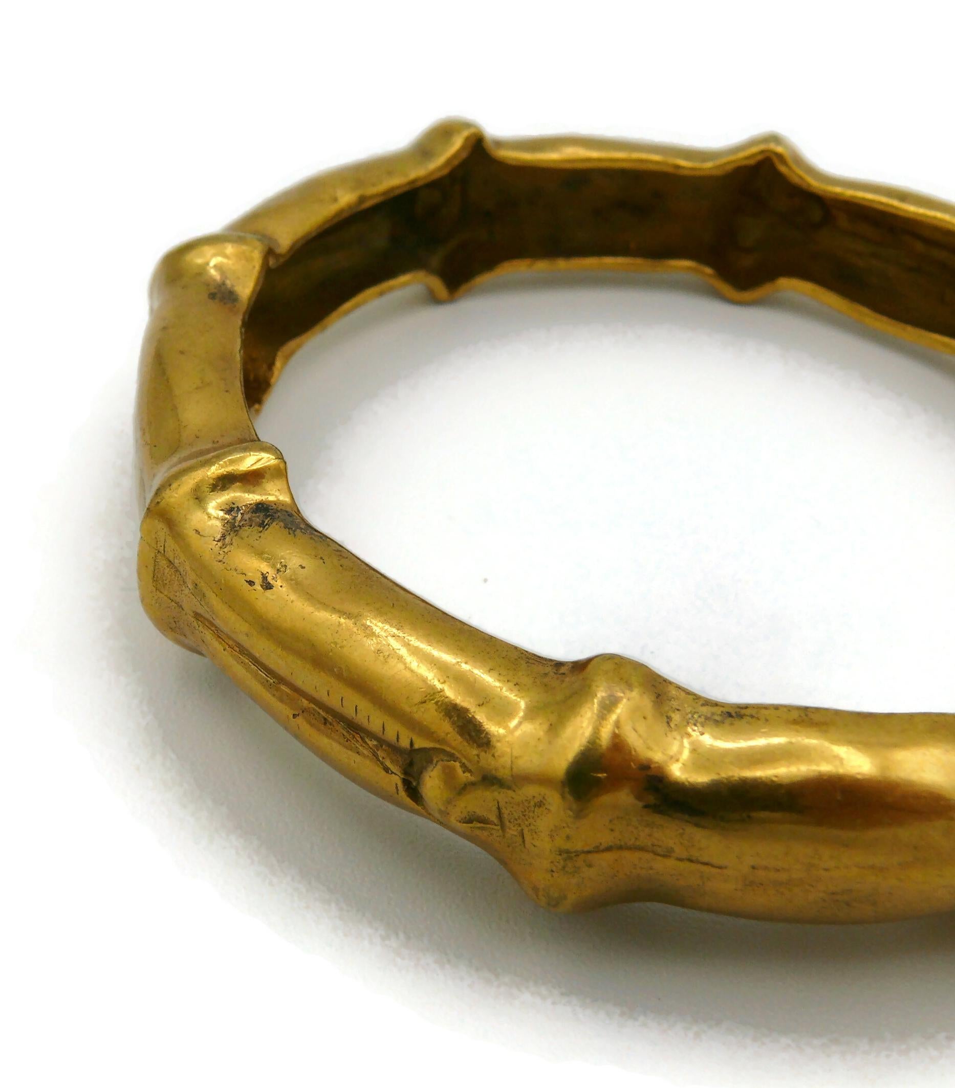 HERMES Vintage Gold Tone Bamboo Design Bangle Bracelet For Sale 7
