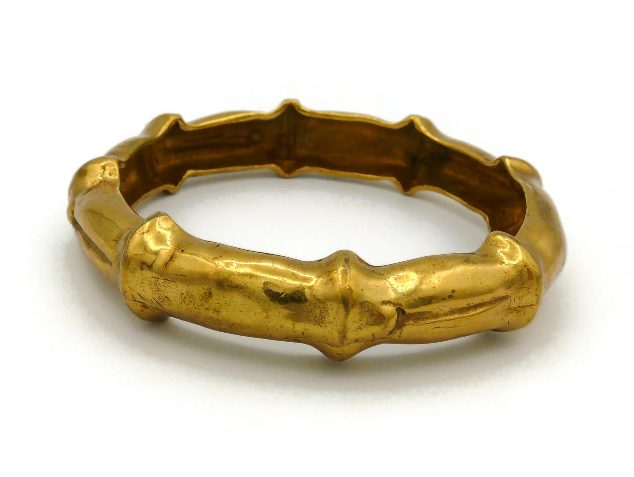 HERMES Vintage Gold Tone Bamboo Design Bangle Bracelet For Sale 8