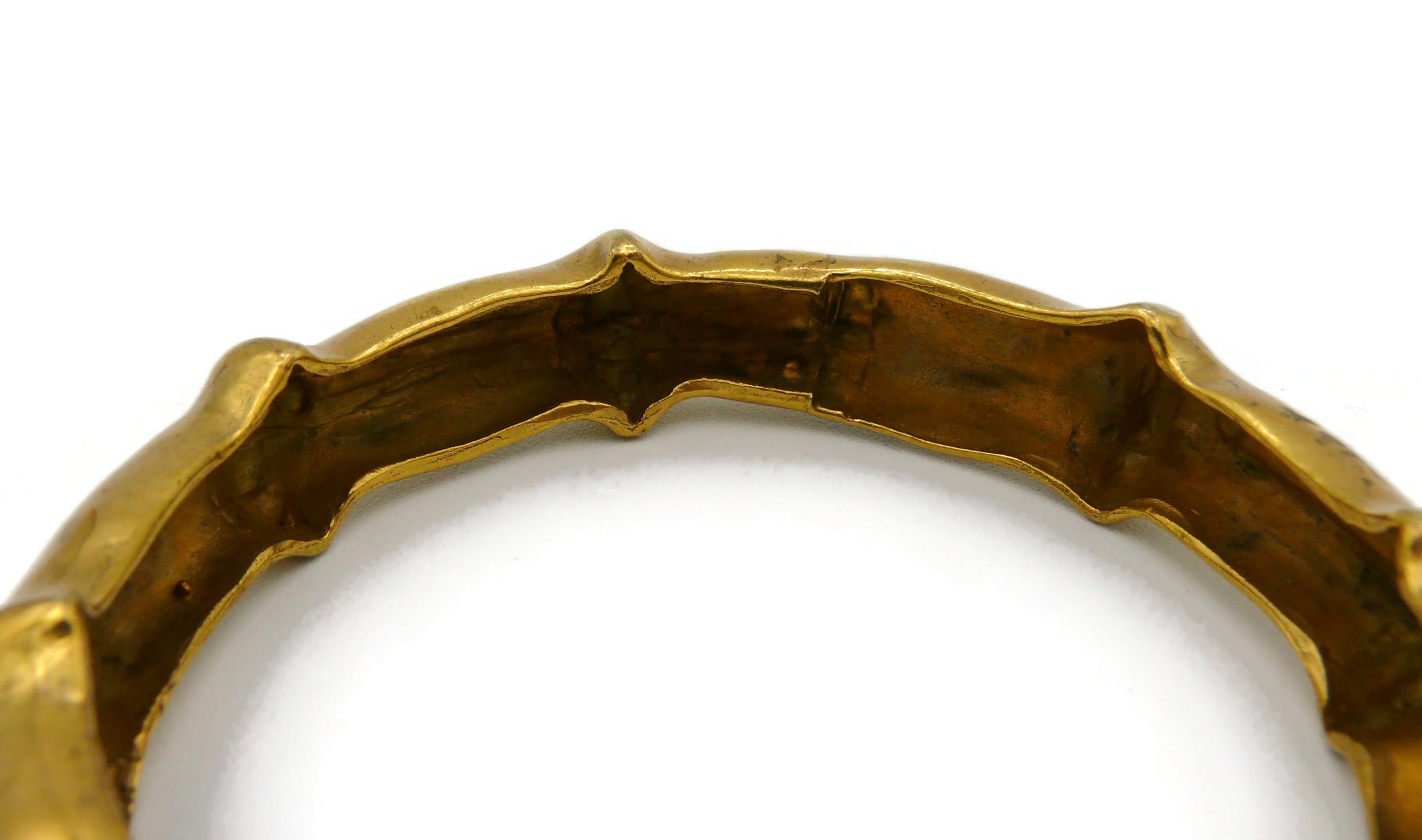 HERMES Vintage Gold Tone Bamboo Design Bangle Bracelet For Sale 9