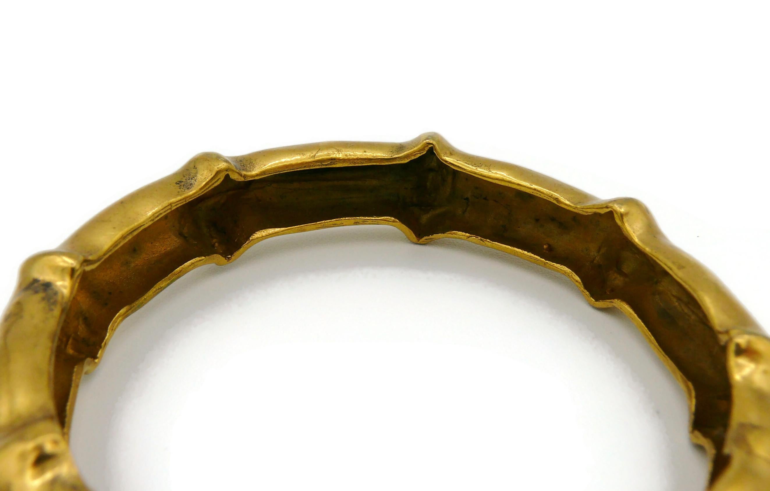 HERMES Vintage Gold Tone Bamboo Design Bangle Bracelet For Sale 10