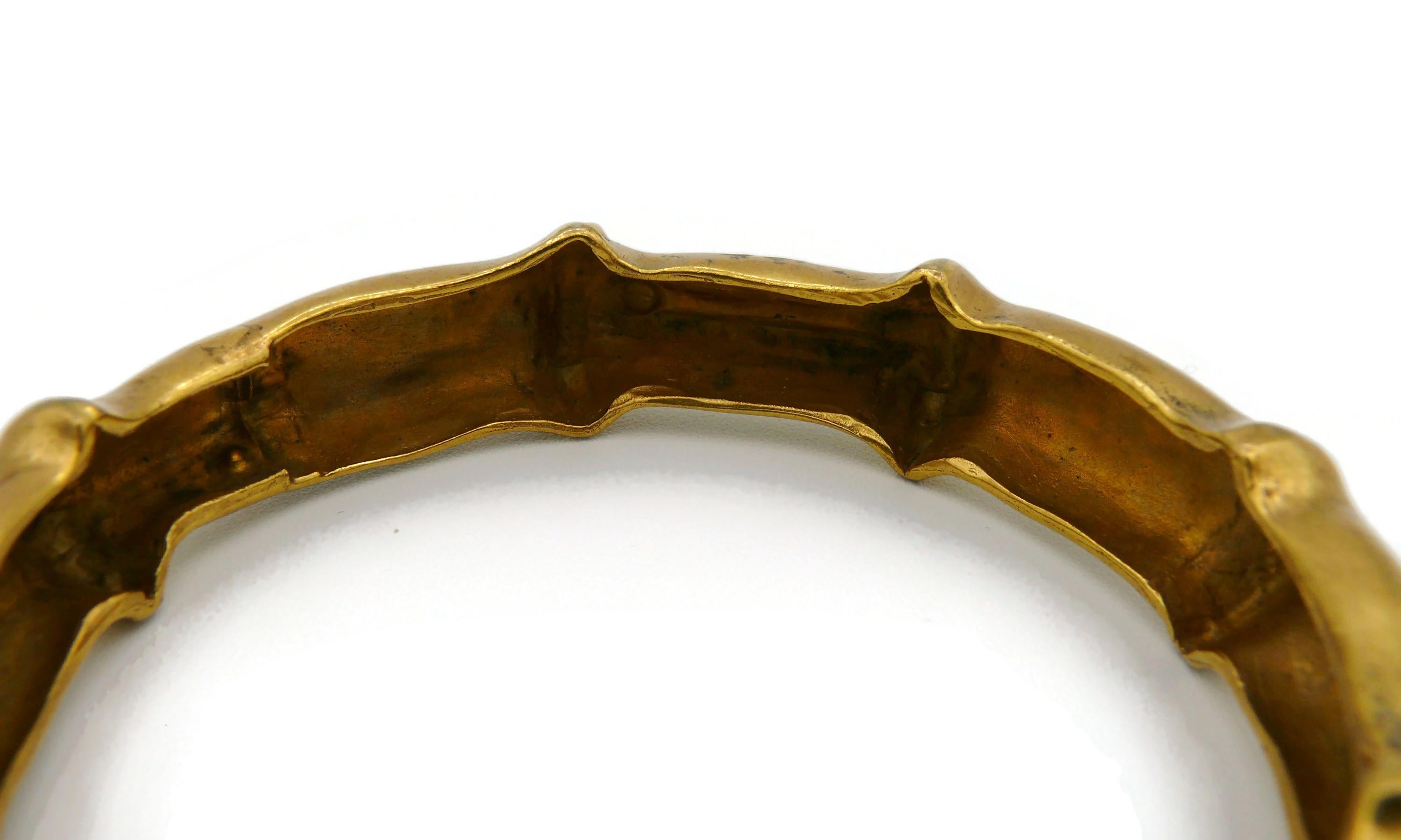 HERMES Vintage Gold Tone Bamboo Design Bangle Bracelet For Sale 11