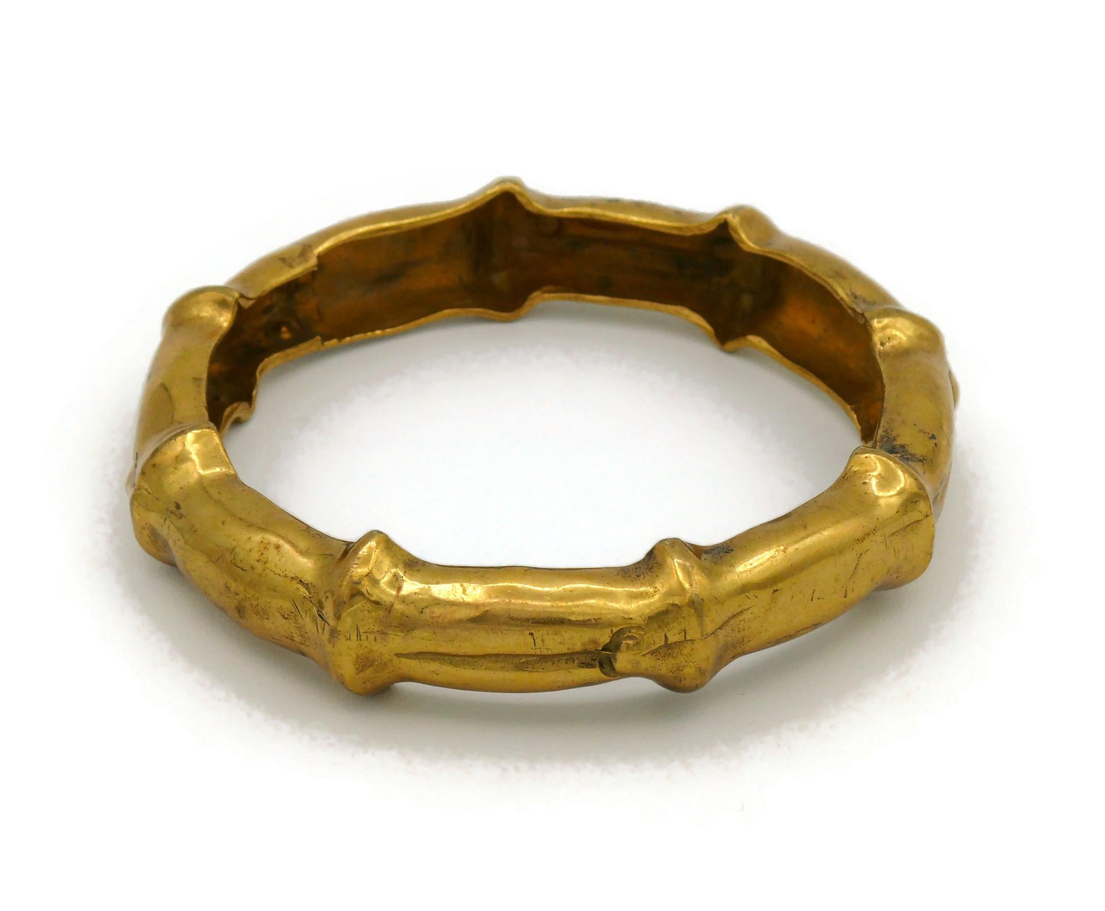 HERMES Vintage Gold Tone Bamboo Design Bangle Bracelet For Sale 2