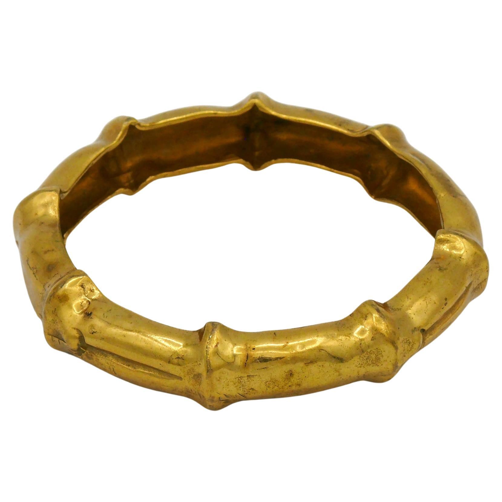 HERMES Vintage Gold Tone Bamboo Design Bangle Bracelet For Sale
