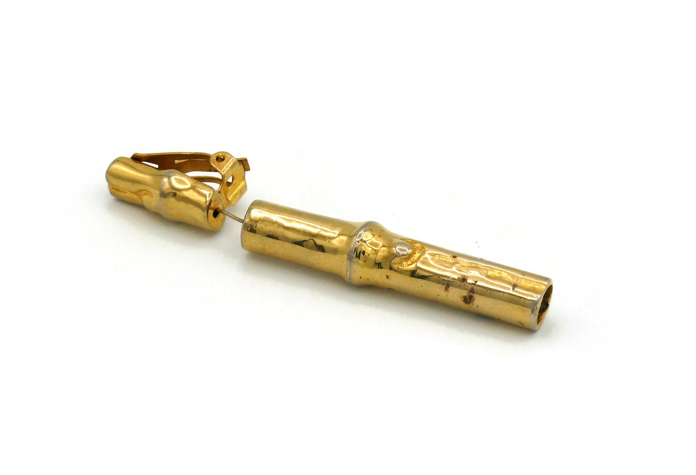 HERMÈS Boucles d'oreilles pendantes vintage en forme de bambou de couleur or en vente 7