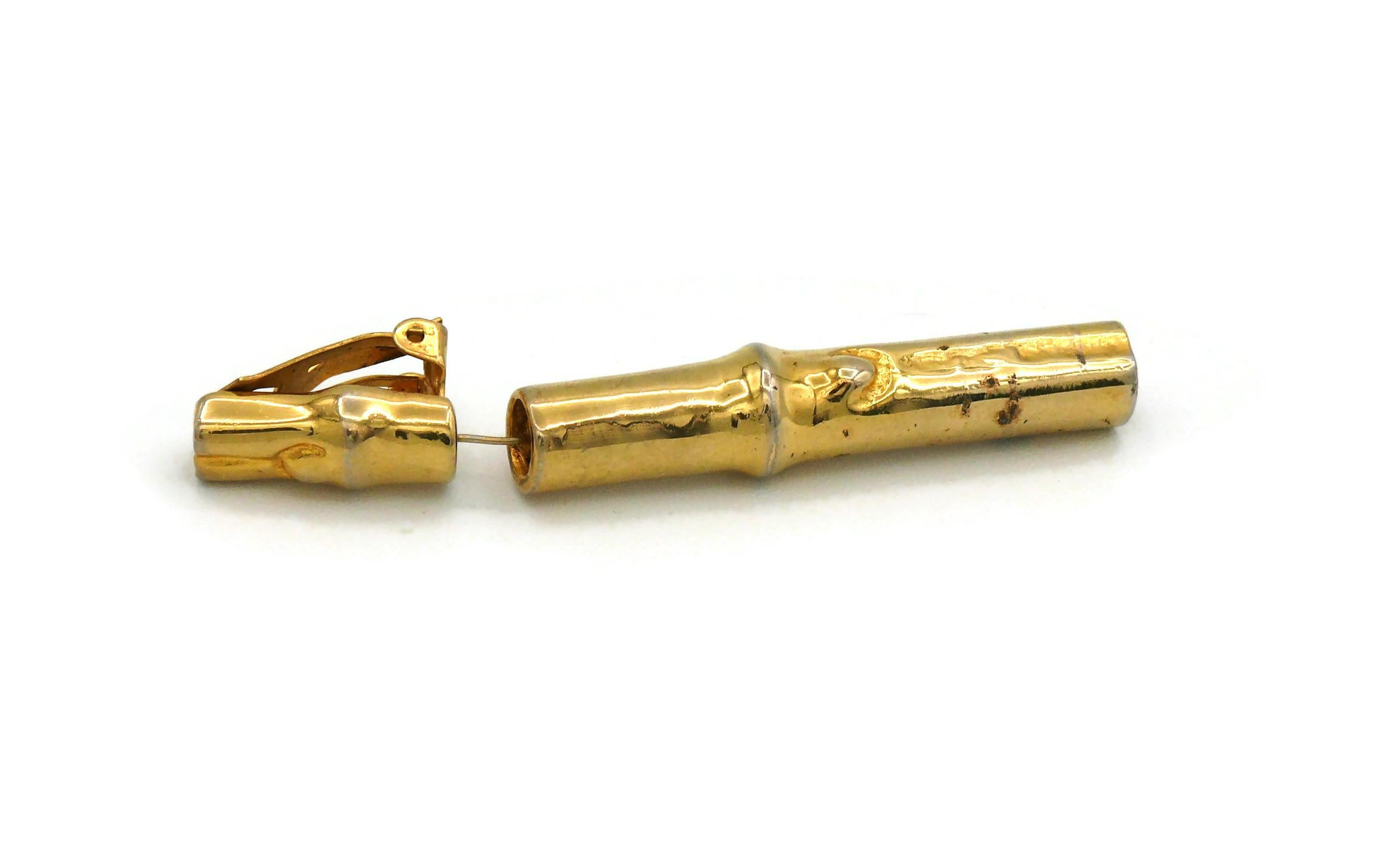 HERMÈS Boucles d'oreilles pendantes vintage en forme de bambou de couleur or en vente 10