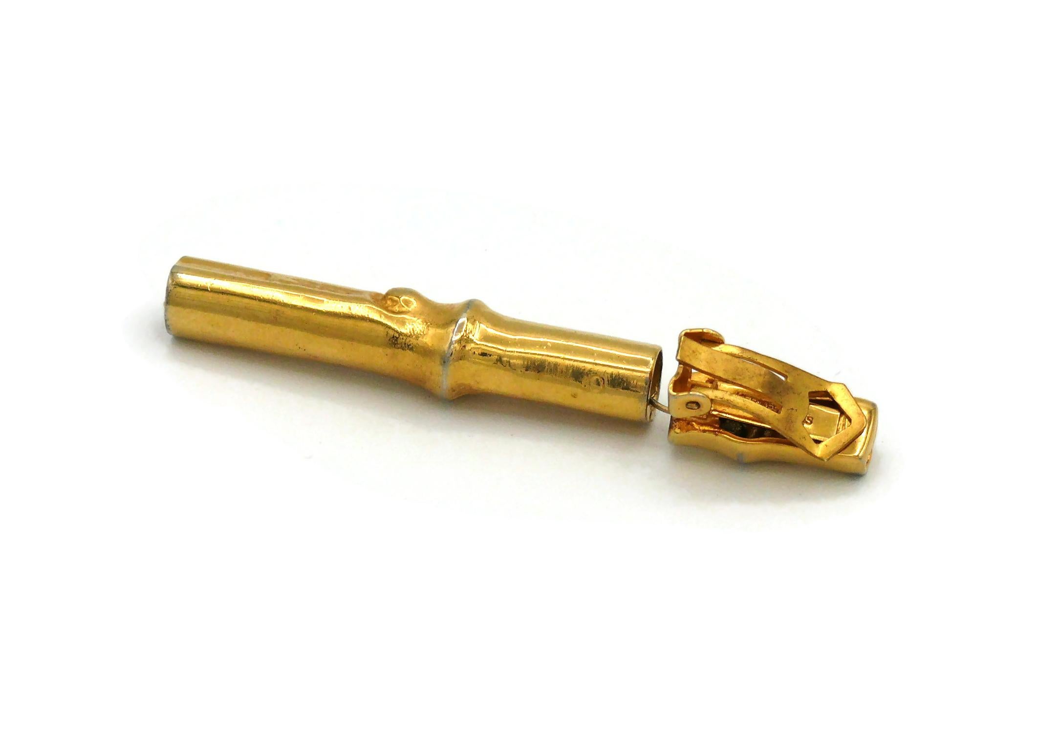 HERMÈS Boucles d'oreilles pendantes vintage en forme de bambou de couleur or en vente 4