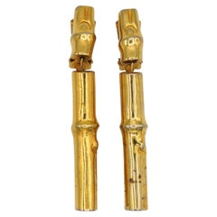 Goldfarbene baumelnde Vintage-Ohrringe mit Bambusmuster von Hermès