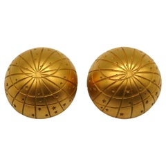 HERMES Antique Gold Tone Celestial Dome Clip On Earrings