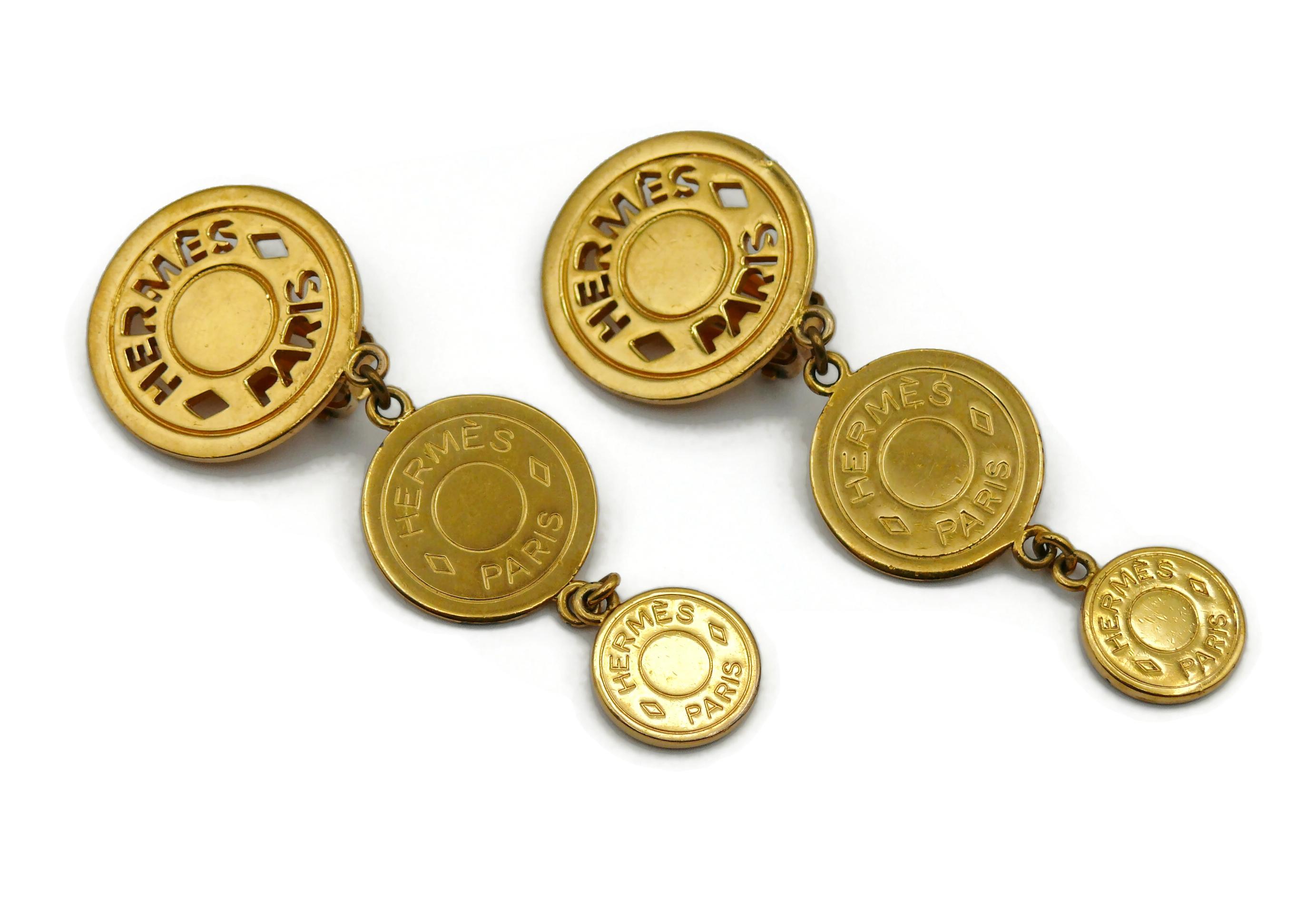 HERMES - Boucles d'oreilles pendantes Clou de Selle ton or vintage État moyen - En vente à Nice, FR