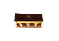 HERMES Vintage Gold Tone Comb with Leather Case
