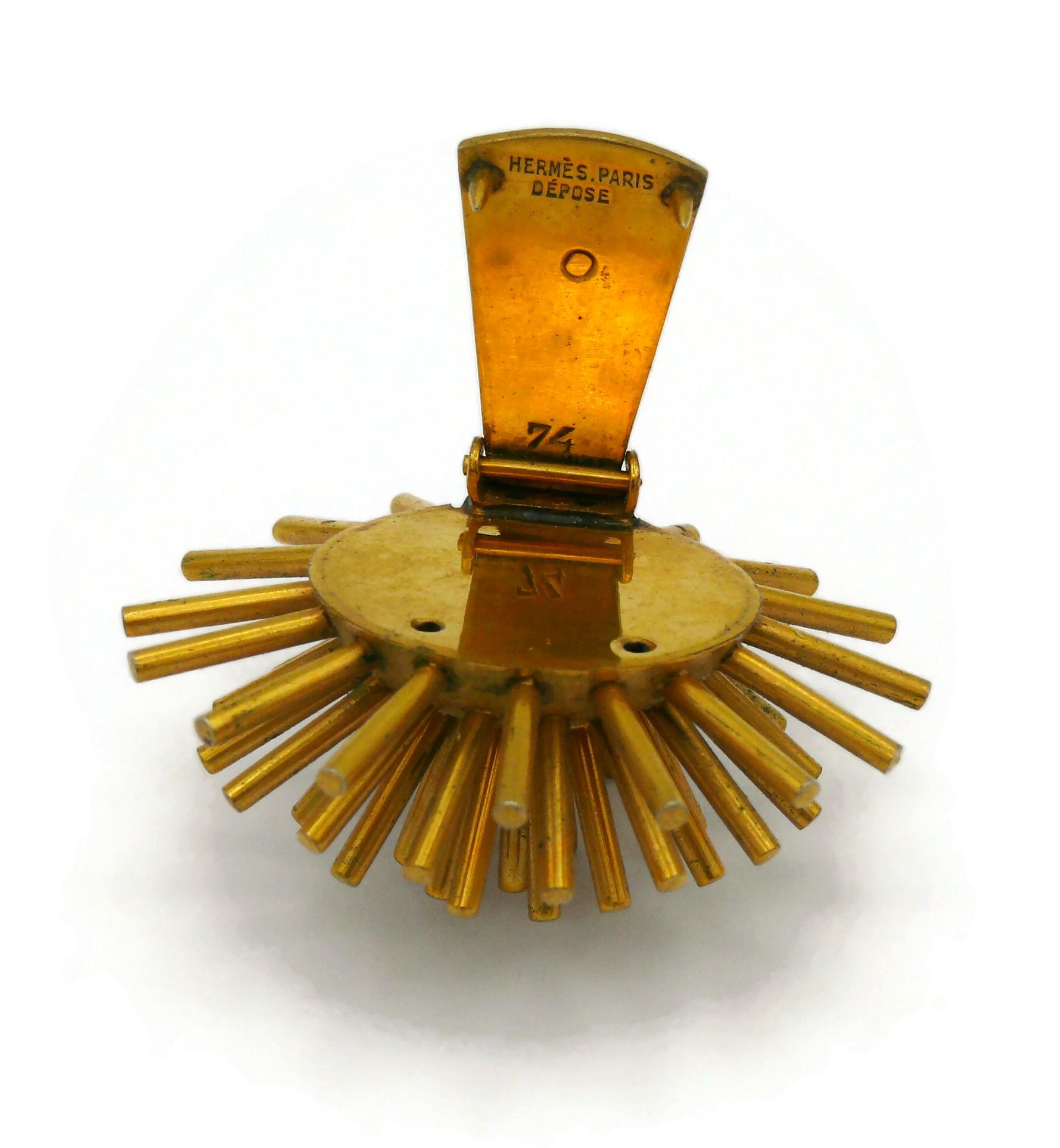 HERMES Vintage Gold Tone Domed Sputnik Clip For Sale 7