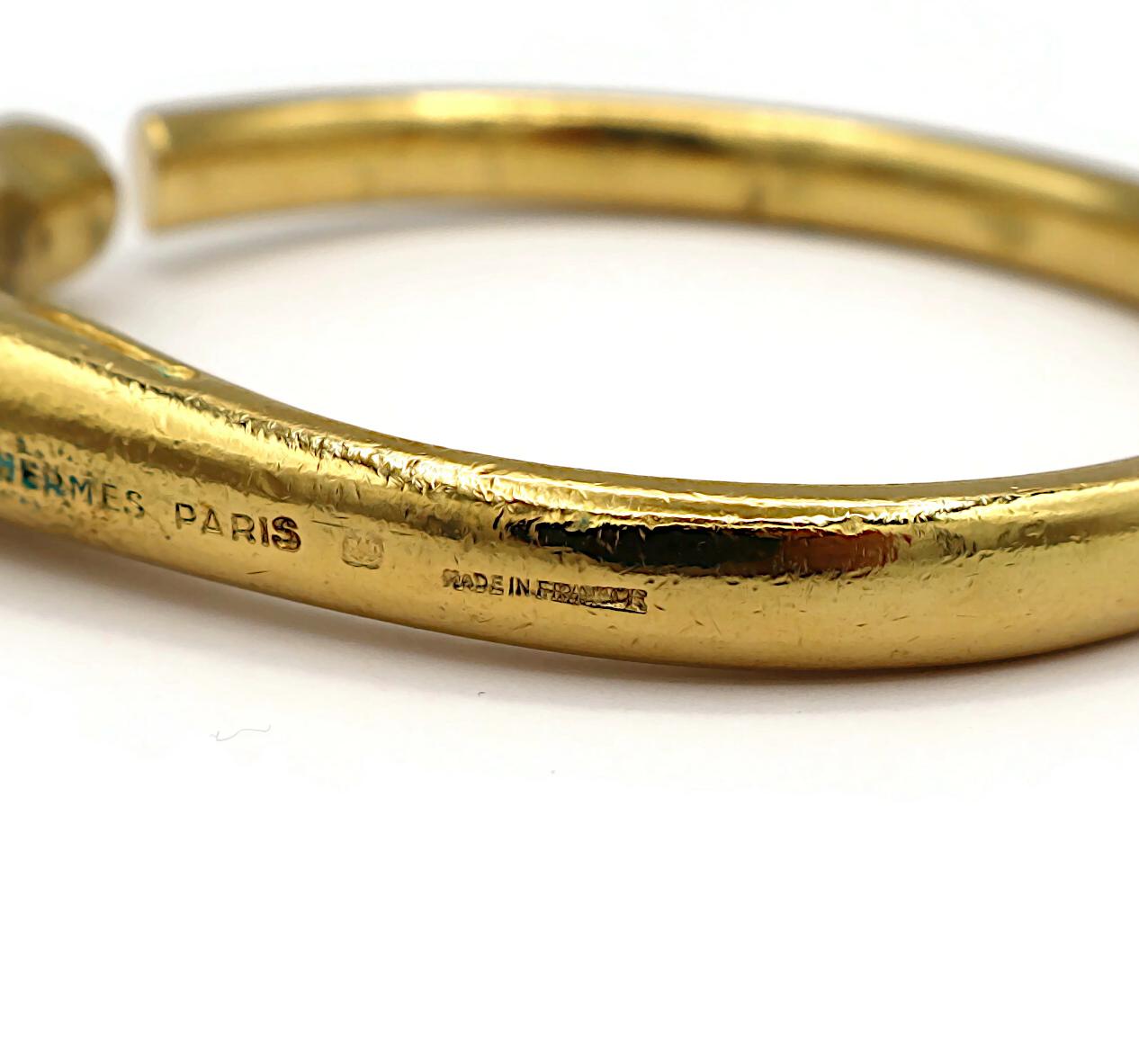 HERMES Vintage Gold Tone Horse Head Bangle Bracelet 7