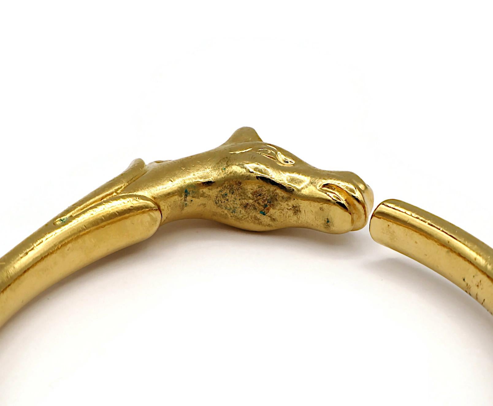 HERMES Vintage Gold Tone Horse Head Bangle Bracelet 8