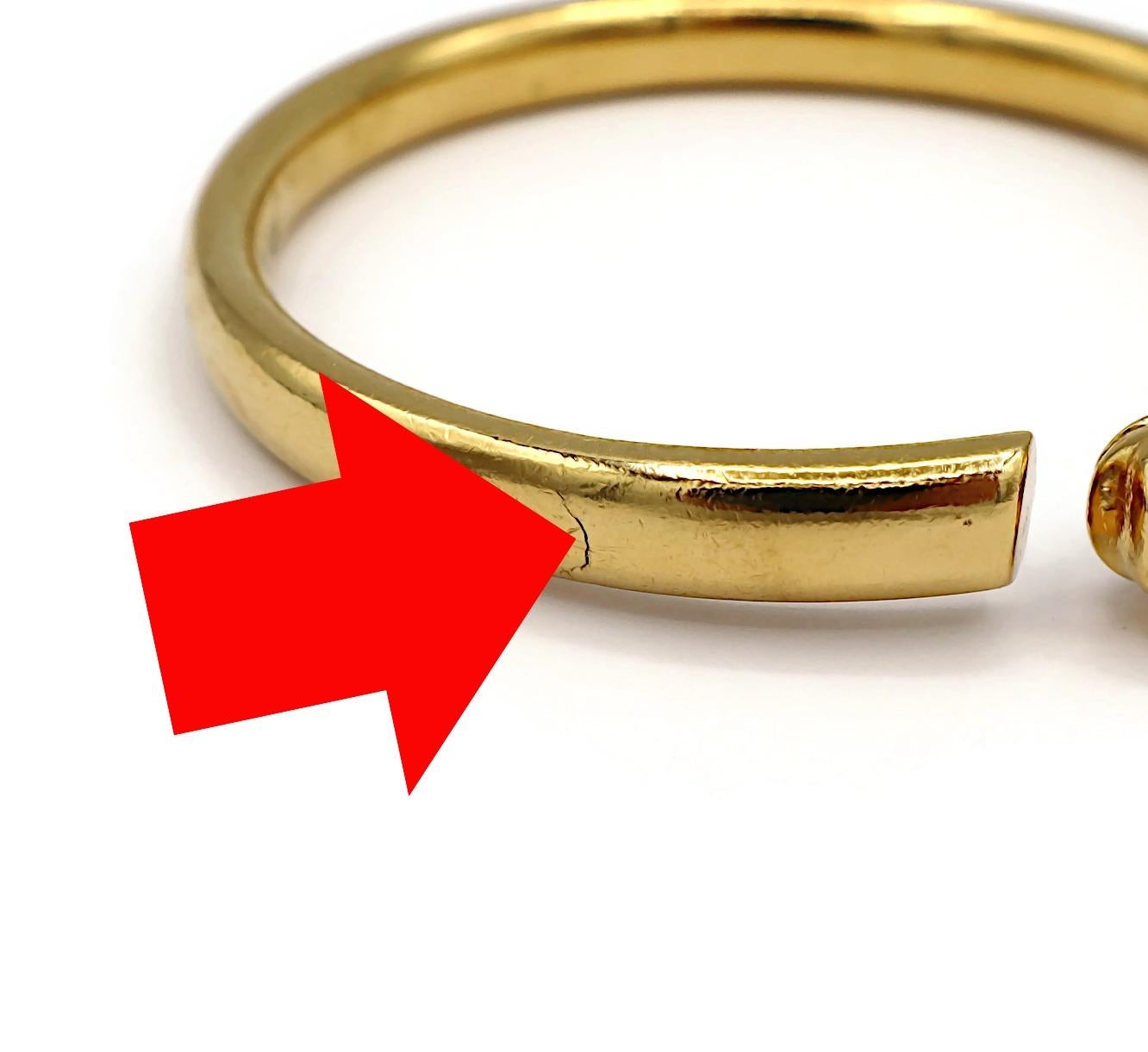HERMES Vintage Gold Tone Horse Head Bangle Bracelet 13