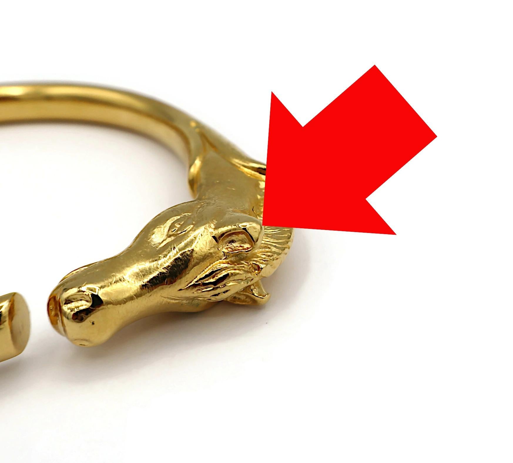 HERMES Vintage Gold Tone Horse Head Bangle Bracelet 14