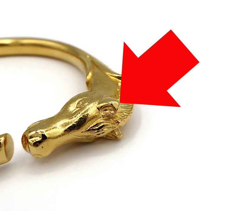 HERMES Vintage Gold Tone Horse Head Bangle Bracelet at 1stDibs