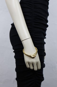 HERMES Vintage Gold Tone Horse Head Bangle Bracelet