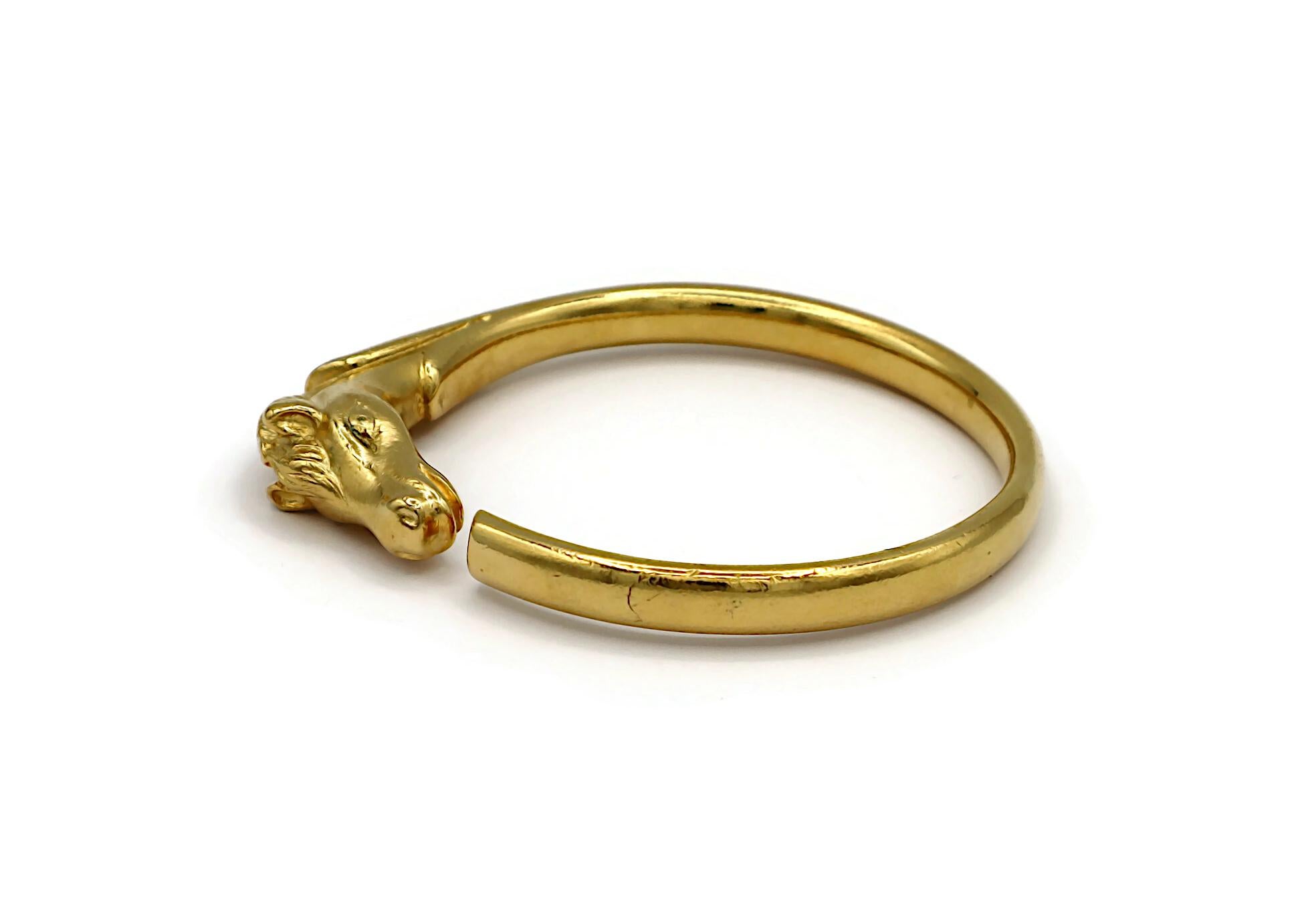HERMES Vintage Gold Tone Horse Head Bangle Bracelet 1