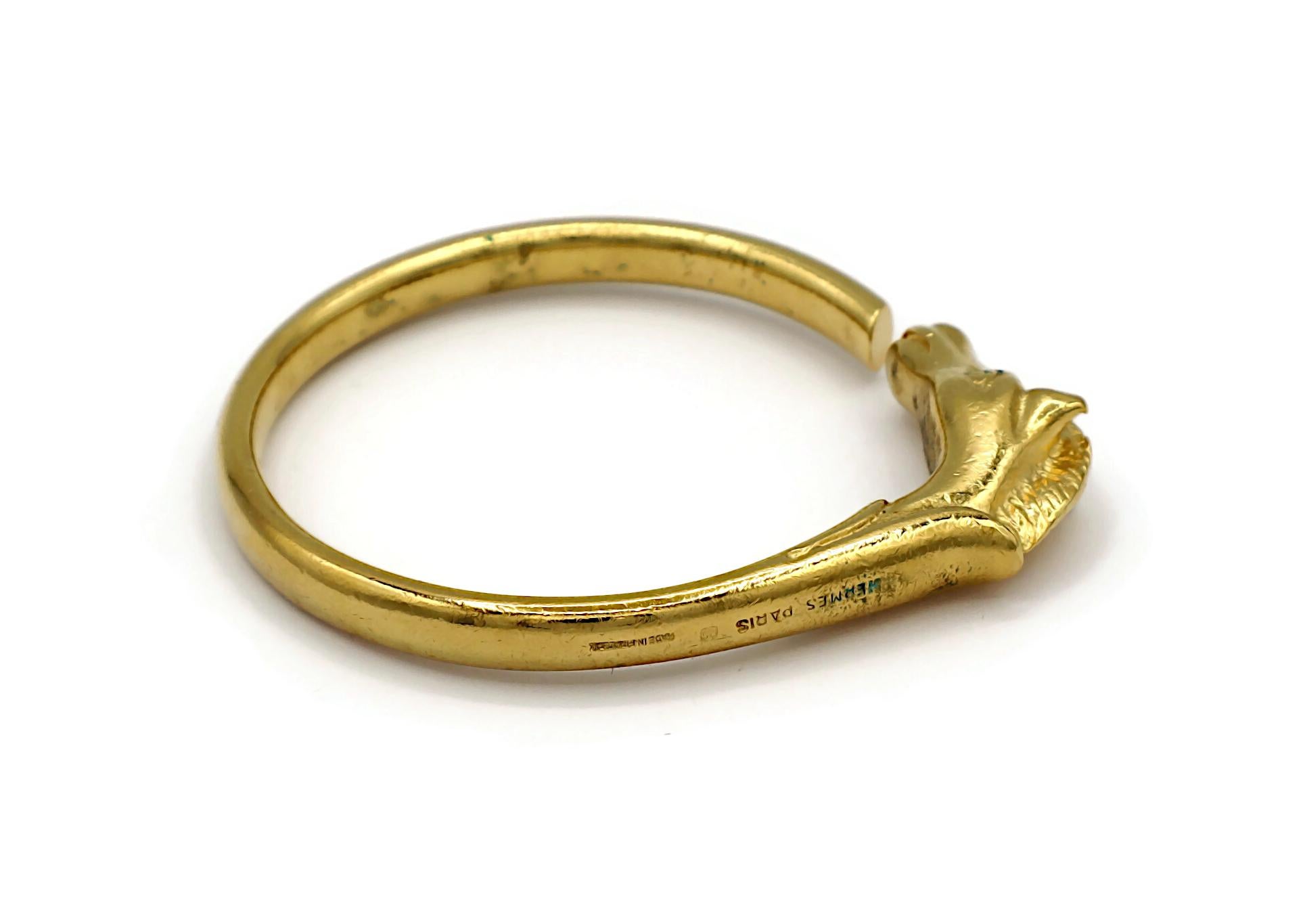 HERMES Vintage Gold Tone Horse Head Bangle Bracelet 4